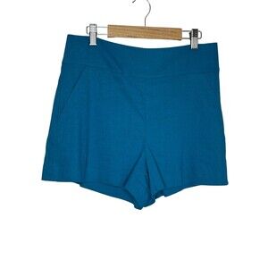 Alice and Olivia Women's Blue Size 6 Linen Blend Shorts Flat Front Hight Rise